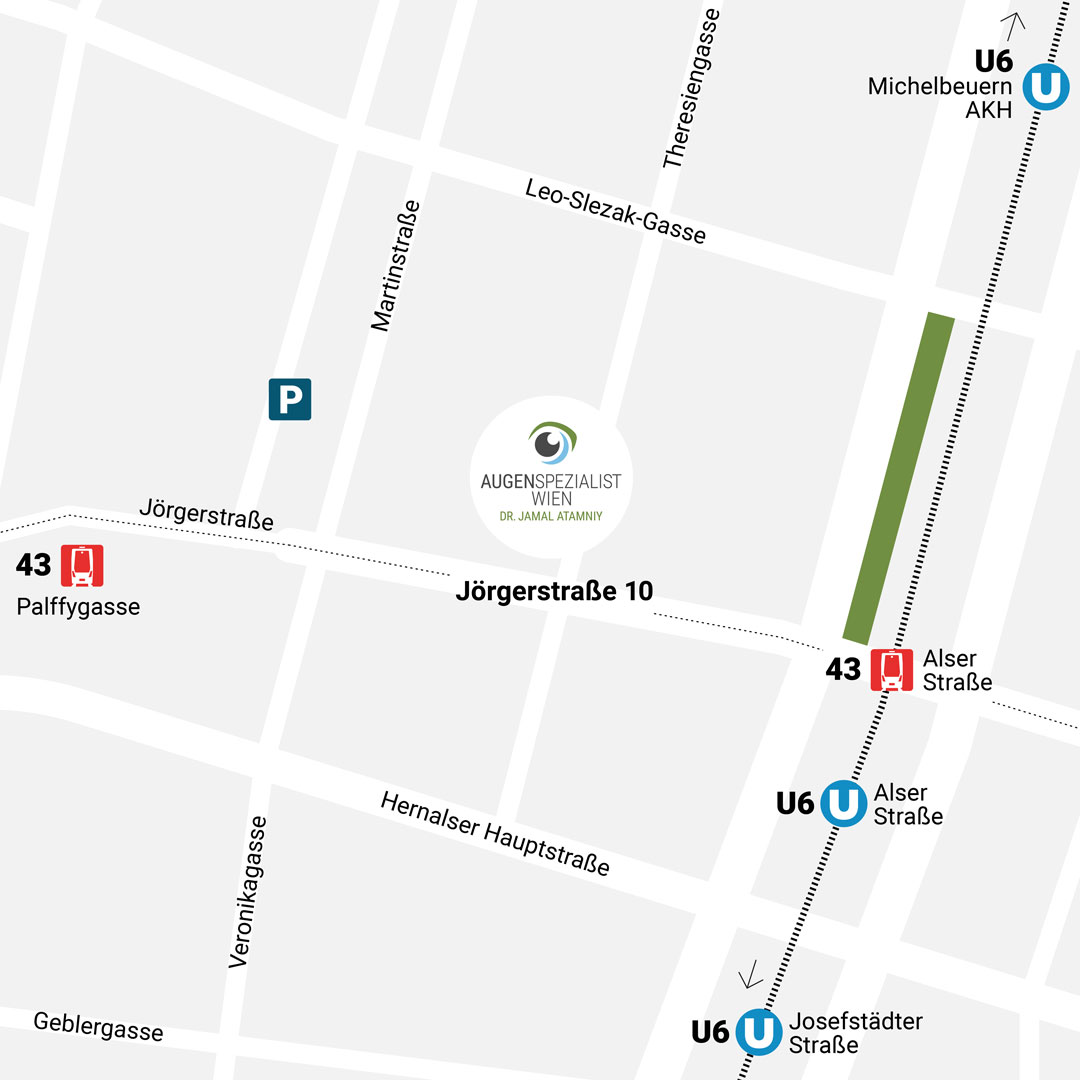 Augenlasern Wien, Dr. Atamniy - Stadtkarte mit Ort des Augenlaserzentrums
